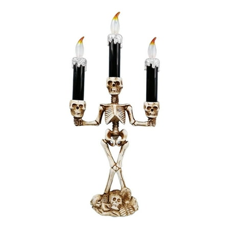 BinKFF Halloween Candelabra with LED Flame Less Candles Holder Battery Operated Flickering Lights Skull Candles for Halloween Decorations Indoor Home Table Party Haunted Mansion Decor