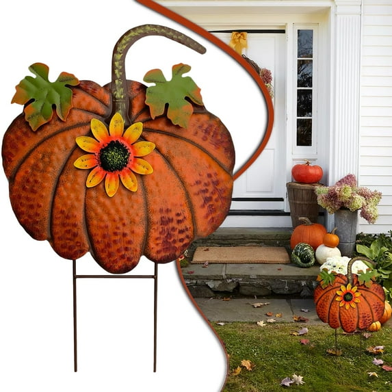 BinKFF Halloween Decor - Fall Decorations for Home Outdoor - 19.7" Metal Pumpkin Yard Stakes - Decorative Garden Stakes for Outside Garden Yard Lawn Patio Porch Decor