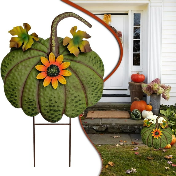 BinKFF Halloween Decor - Fall Decorations for Home Outdoor - 19.7" Metal Pumpkin Yard Stakes - Decorative Garden Stakes for Outside Garden Yard Lawn Patio Porch Decor