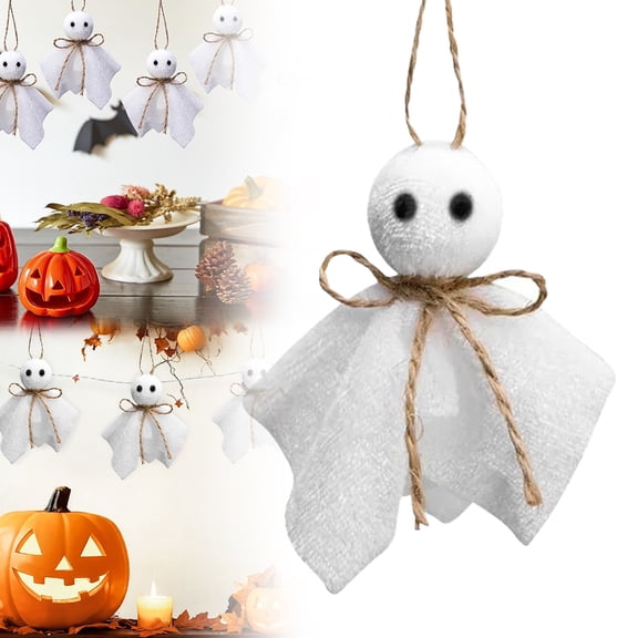 BinKFF Halloween Ghost Hanging Ornaments, 3 Inch Small Hanging Ghosts Tree Ornaments, Farmhouse Rustic Cloth Ghosts Hanging Decoration for Haunted House Party Yard Tree Decor