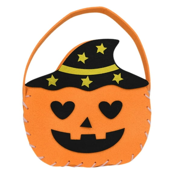 BinKFF Halloween Pumpkin Plush Tote Bucket, Halloween Trick or Treat Bag - Cute Bat Pumpkin Candy Bucket Tote, Multipurpose Reusable Felt Basket for Kids Party Favors Gifts