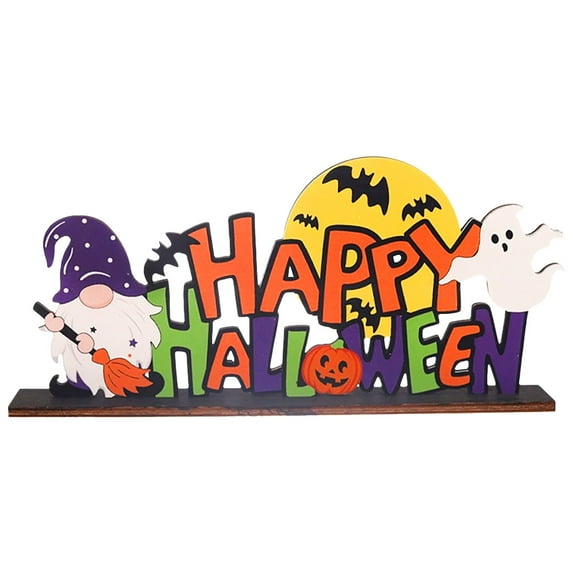BinKFF Halloween Table Signs Decorations, Ghost Pumpkin Bat Wooden Table Decor, Boo Spooky Happy Halloween Rustic Signs for Home Centerpiece Tabletop Tiered Tray Trick or Treat