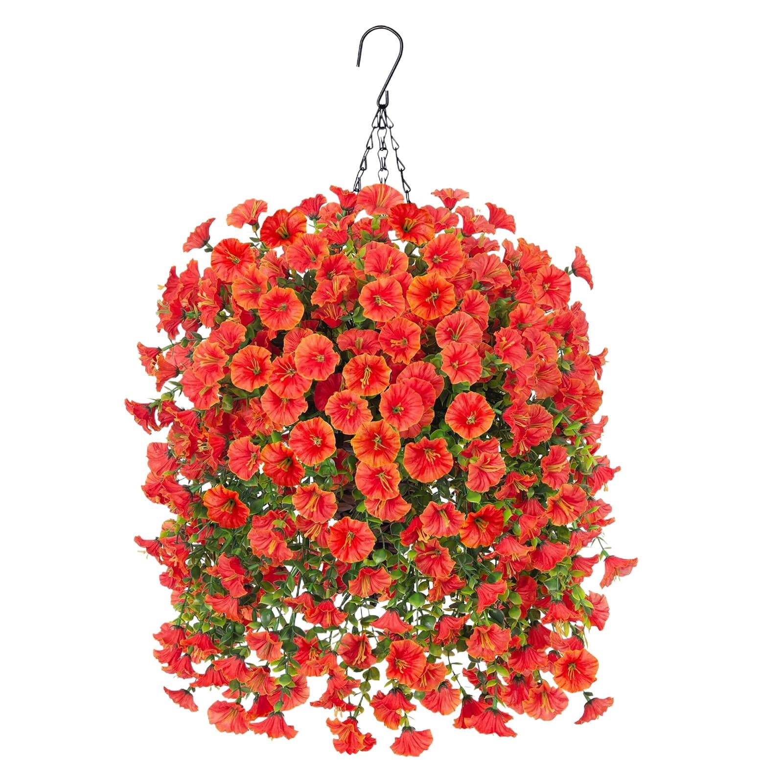 BinKFF Hanging Baskets with Artificial Flowers for Plants Outdoor ...