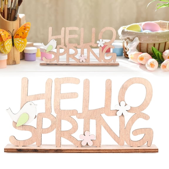 BinKFF Happy Easter Wood Sign Rustic Table Decor Holiday Tiered Tray Decor with Wooden Base Freestanding Rabbit Word Sign for Home Tabletop Centerpiece Mantel Shelf Fireplace