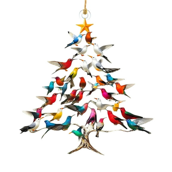 BinKFF Hummingbird Christmas Ornament Set - 2D Acrylic Colorful Stack Hummingbird Ornaments 3.15x3.15 Inches, Winter Bird Stacking Tree Xmas Decor, for Hummingbirds Lover