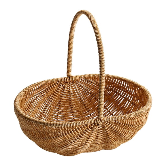 BinKFF Imitation Rattan Storage Basket Easter Candy Basket Picnic Shopping Container Wicker Bread Fruit Snack Basket with Handle for Home Kitchen Camping Outdoor