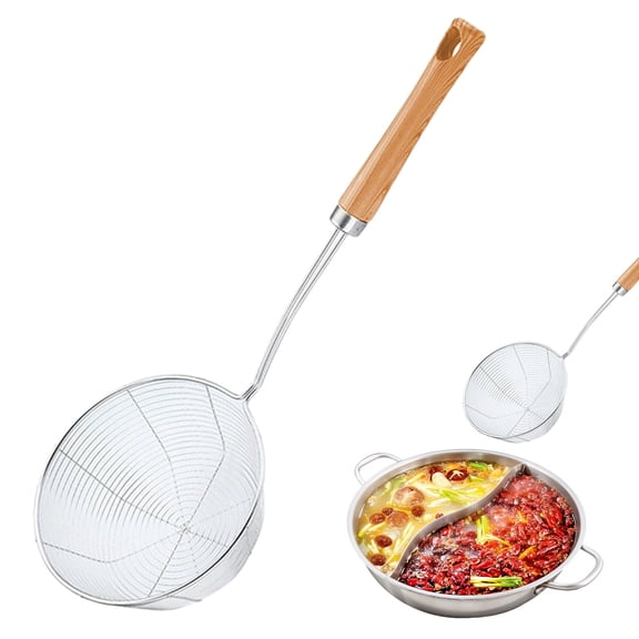 BinKFF Kitchen Skimmers, 16.6-inch Spider Strainer Skimmer Stainless Steel Pasta Strainer Spoon for Cooking and Frying, Wire Skimmer Ladle Kitchen Utensils Fryer Scoop Spoon