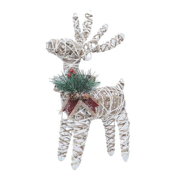 BinKFF LED Lighted Christmas Reindeer Decoration – 14" Tall Outdoor Rattan Grazing Reindeer Lawn Decoration with White LED Lights, Christmas Yard Decor, Holiday Garden Display