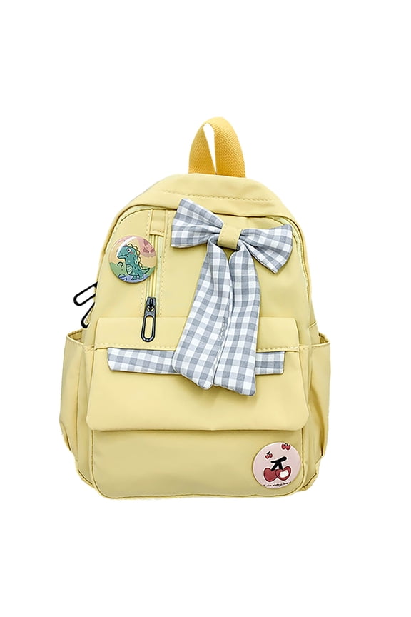Laptop Backpack for Women College Bookbag, Kawaii Plaid Bowknot Style Backpack Comes with Plush Bunny Doll Pendant Aesthetic Nylon Daypack Lightweight Schoolbag