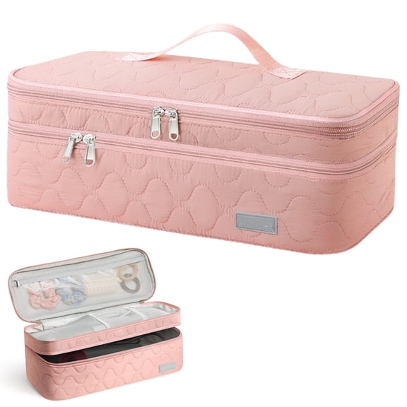 BinKFF Large Capacity Hair Tools Travel Bag with Lid, Double Layer Organizer Case for Flat Irons, Curling Irons, Hair Dryers, and Travel Carrying Case for Hair Tool Storage