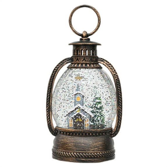 BinKFF Lighted Street Lamp Shaped Christmas Snow Globe Lantern, Battery Operated Snowman with Christmas Tree Scene Glittering Hanging Water Lantern for Christmas Home Decoration Gift