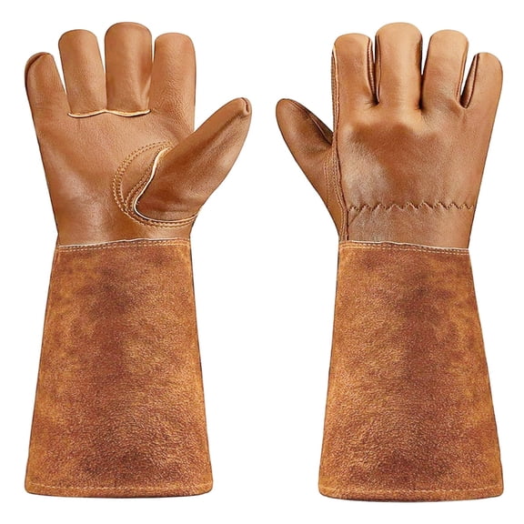 BinKFF Long Gardening Gloves for Men & Women, Cowhide Leather Rose Pruning Gloves, Breathable Thorn Proof Gauntlet Glove, Water Repellent Leather Work Gauntlet