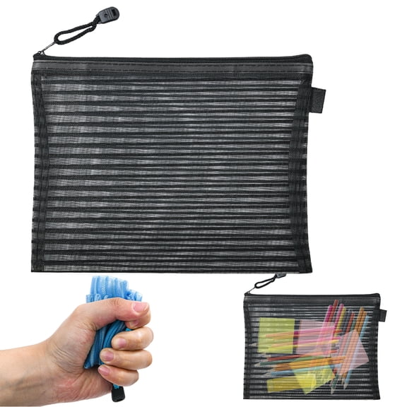 BinKFF Mesh Zipper Pouch Bags - 1Pack Waterproof Small Zipper Bags 7x9 Inch Clear Mesh Storage Pouches Assorted Colors for Home, Office, Travel, Receipts, Puzzles, Pencil, Cosmetic