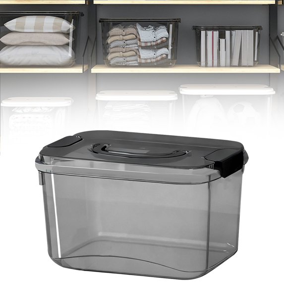 BinKFF Plastic Storage Bins with Lid & Handle, 5.5 Quart Clear Storage Container Lidded Latch Box, Stackable Organizer Bins for Home, Closet, Shelf, Transparent Black