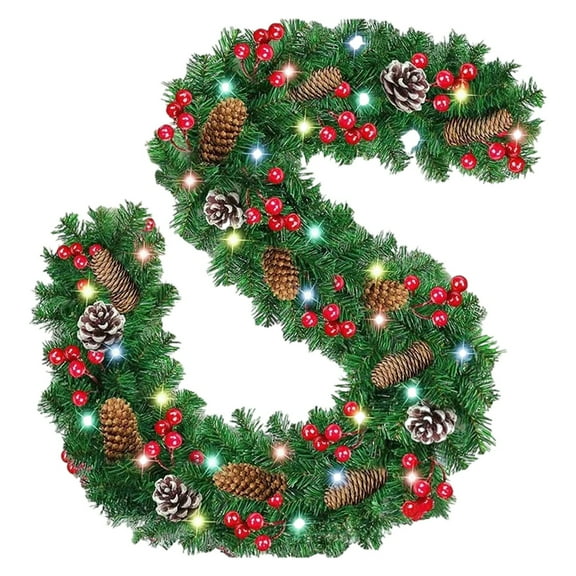 BinKFF Pre-Lit Christmas Garland, Artificial Vine Soft Greenery Garland Decoration with LED Lights for Outdoor or Indoor Home Garden Christmas Decor Holiday Wedding Party Decoration