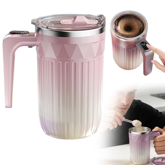 BinKFF Rechargeable Self Stirring Mug - 450ml Electric Magnetic Mixing Coffee Cup with Lid and Temp Display, Travel Automatic Leakproof Stirrer Cups for Brewing Coffee, Milk, Etc