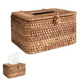 thumbnail image 1 of BinKFF Rectangular Rattan Woven Tissue Box Cover Holder | Handmade Rustic Tissue Paper Box, Decorative Round Rattan Paper Cover Dispenser for Bedroom, Dining Room, Car, Office, 1 of 8