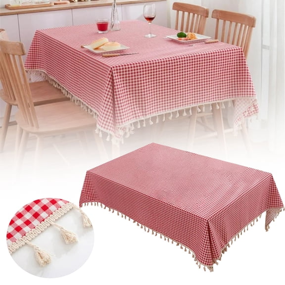 BinKFF Red Checkered Tablecloth Square 55''x40'' Buffalo Plaid Tablecloths Gingham Table Cover Checked Tablel Cloth Cotton Thanksgiving Table Cloths Christmas Decor