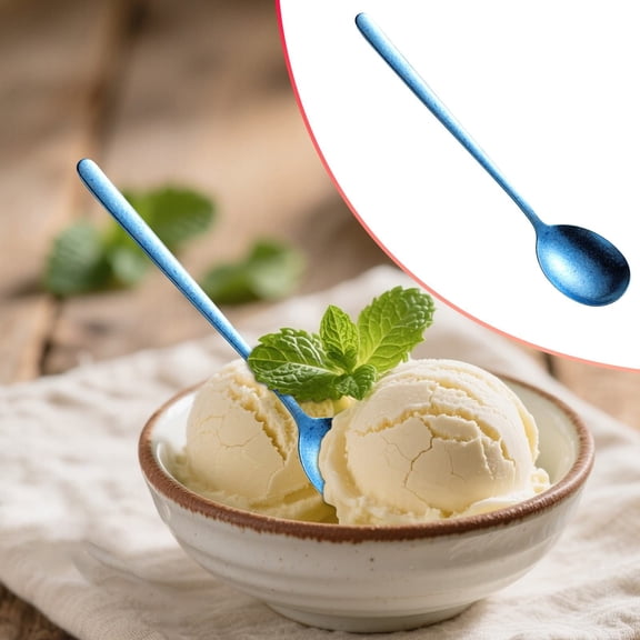 BinKFF Round Stainless Steel Bouillon Spoon Soup Spoons, 7.3 Inch 18/10 Stainless Steel Long Handle Rice and Asian Spoon for Home, Kitchen, Restaurant, Cafe, Dishwasher Safe