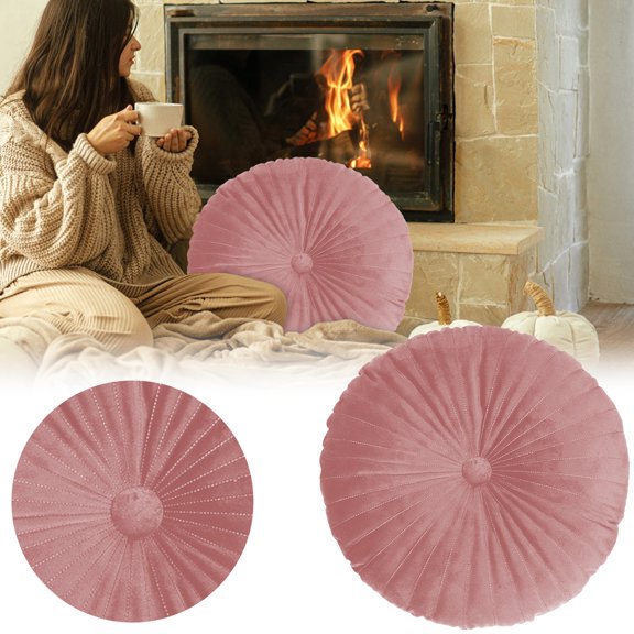 BinKFF Round Throw Pillow 13.7 Inch Decorative Round Velvet Floor Pillows Pumpkin Throw Pillows with Center Button for Thanksgiving Home Decor Living Room Sofa Couch Bed Chair