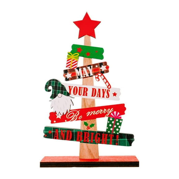 BinKFF Small Christmas Tree Alphabet Shape | Tabletop Artificial Christmas Decorations Festive Wooden Ornament Decoration for Table Home Display Desk Festival Activities Gathering