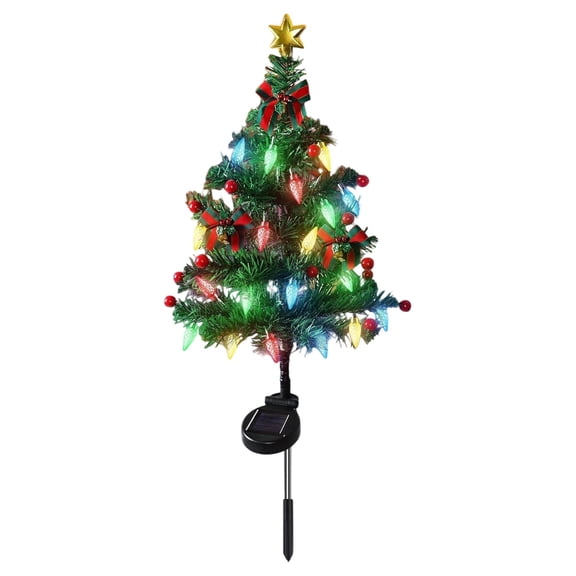 BinKFF Solar Christmas Tree Lights Decorations Outdoor Waterproof, LED Lights Christmas Solar Stake Lights Cemetery Christmas Tree for Grave Pathway Outside Garden Yard Lawn