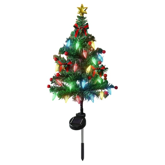 BinKFF Solar Christmas Tree Lights Decorations Outdoor Waterproof, LED Lights Christmas Solar Stake Lights Cemetery Christmas Tree for Grave Pathway Outside Garden Yard Lawn