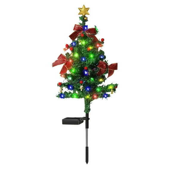 BinKFF Solar Christmas Tree Lights Decorations Outdoor Waterproof, LED Lights Christmas Solar Stake Lights Cemetery Christmas Tree for Grave Pathway Outside Garden Yard Lawn