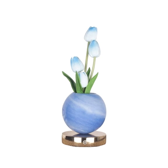 BinKFF Tulip Flower Lamp, LED Rechargeable Table Lamp with Glass Shade, Small Retro Dimmable Touch Light with 3 Color Temps, Aesthetic Mid Century Bedside Light for Bedroom Ambient