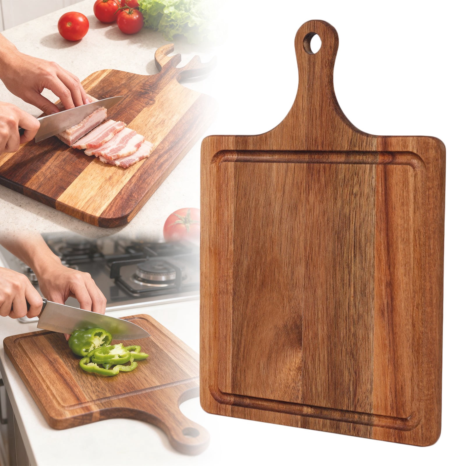 BinKFF Walnut Wood Cutting Board, Small Wooden Chopping Board with Handle Hang Hole, Cheese Boards for kitchen Bread Vegetables Fruits, No Glue Solid Boards for Wood Engraved