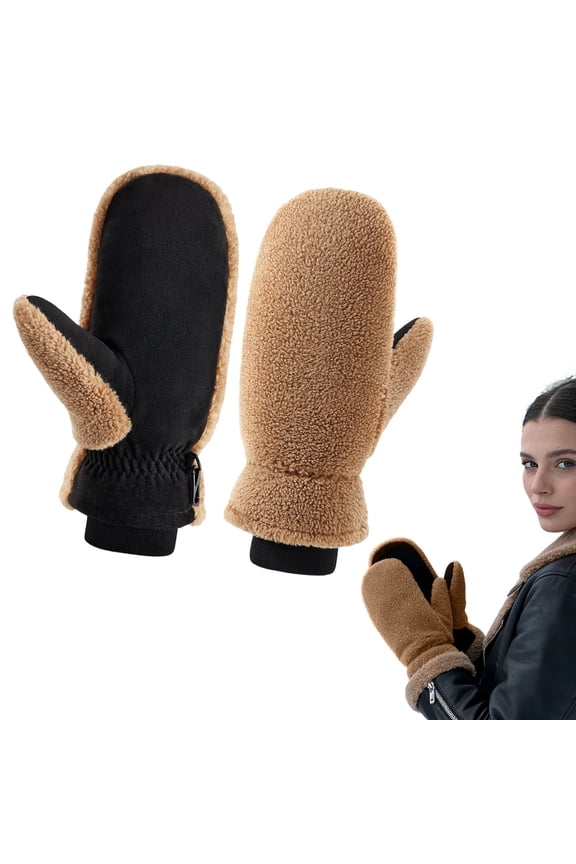 Womens Sherpa Mittens Fleece Warm Winter Gloves Mitt for Cold Weather Women's Outdoor Winter for Gloves Genuine Suede Lined, With Rib Top Design