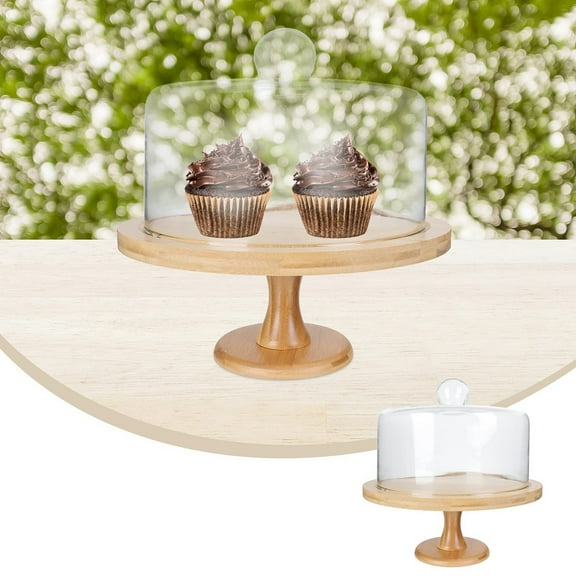 BinKFF Wooden Cake Stand with Lid, Acacia Cake Stand with Glass Dome, 7.8-Inch Versatile Dessert Stand with Pedestal, Cake Holder for Birthday/Kitchen/Party/Charcuterie