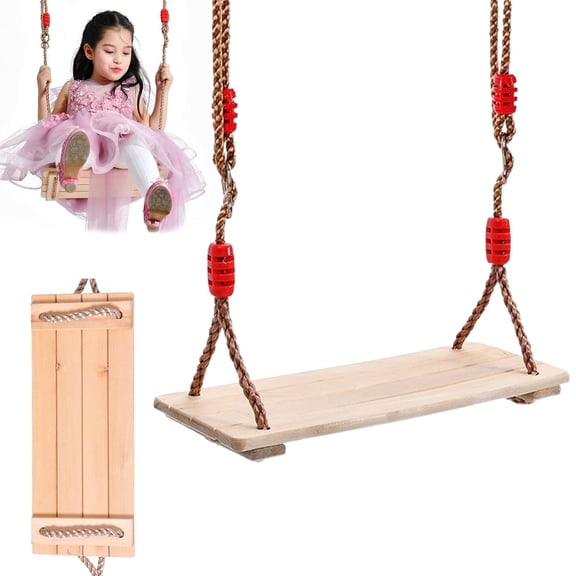 BinKFF Wooden Swing Seat, Hanging Wooden Tree Swings Seat, Hanging Tree Swing for Adults Kids Outdoor Wood Swing Accessories for Backyard Patio Garden Playground