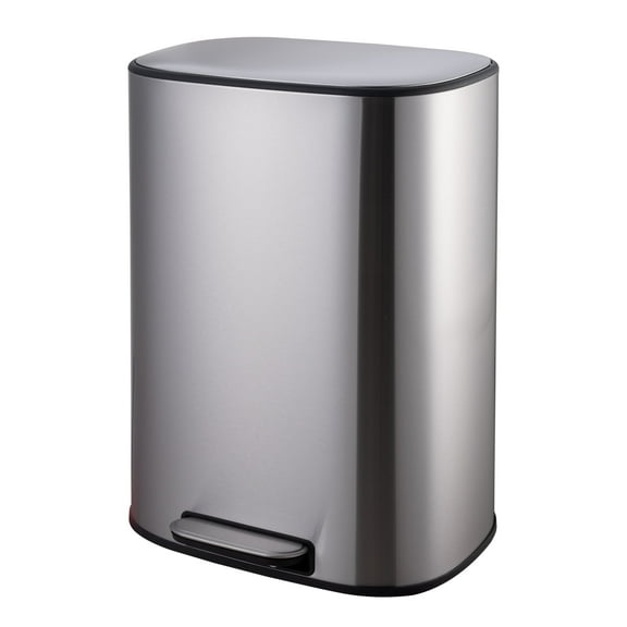 BinMax 13 Gallon Step on Waste Bin Rectangular Stainless Steel Kitchen Trash Can with Lid