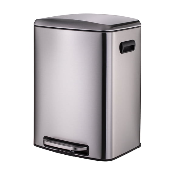 BinMax 13 Gallon Waste Bin Soft Closing Stainless Steel Silver Kitchen Step Trash Can