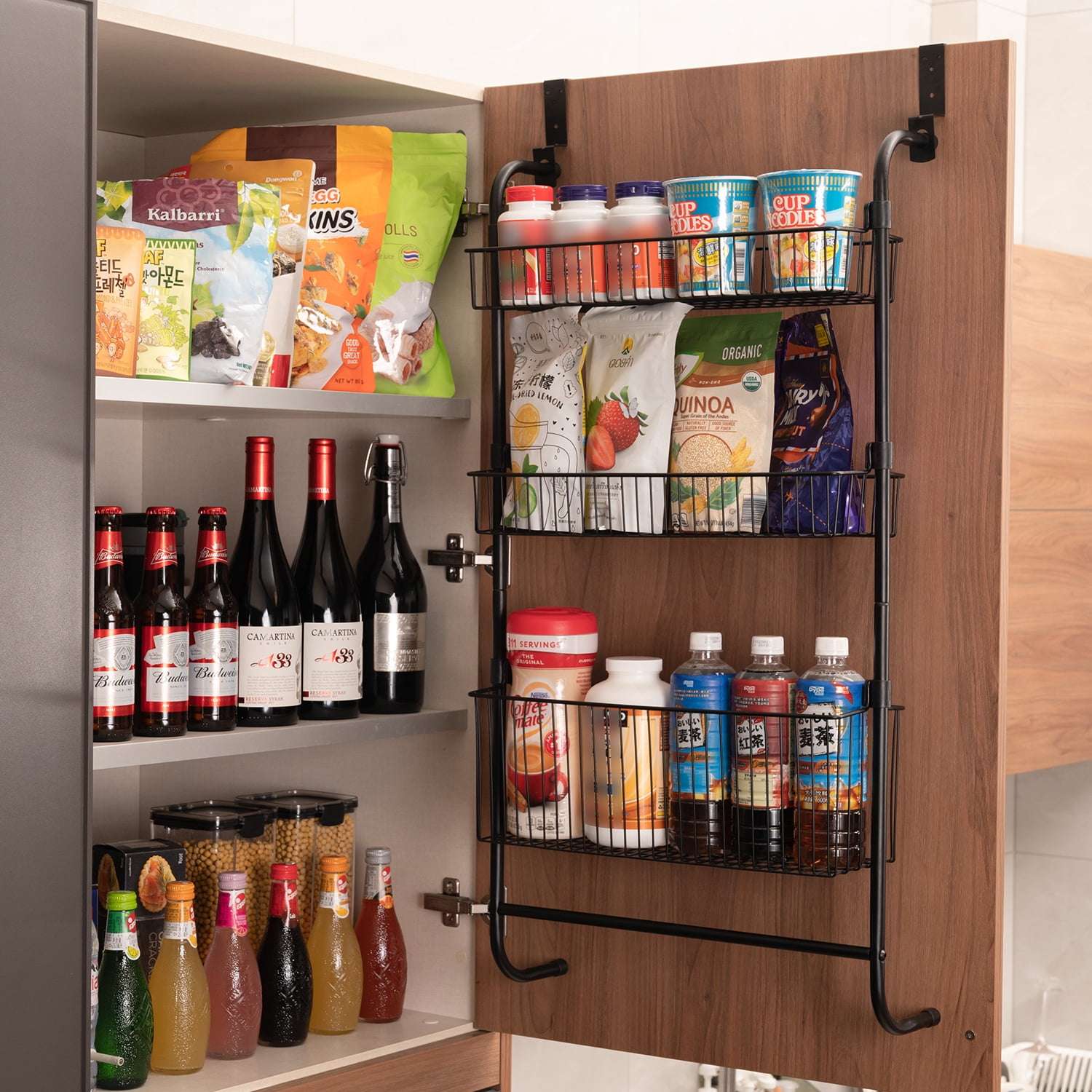 BinMax 3 Layer Black Kitchen Hanging Door Rack Organizer over the Door Rack for Pantry Walmart