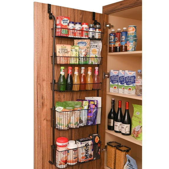 BinMax Adults Metal 5 tier Black Organizer Rack,Wall Mounted & over The Door Racks for Door Cabinet