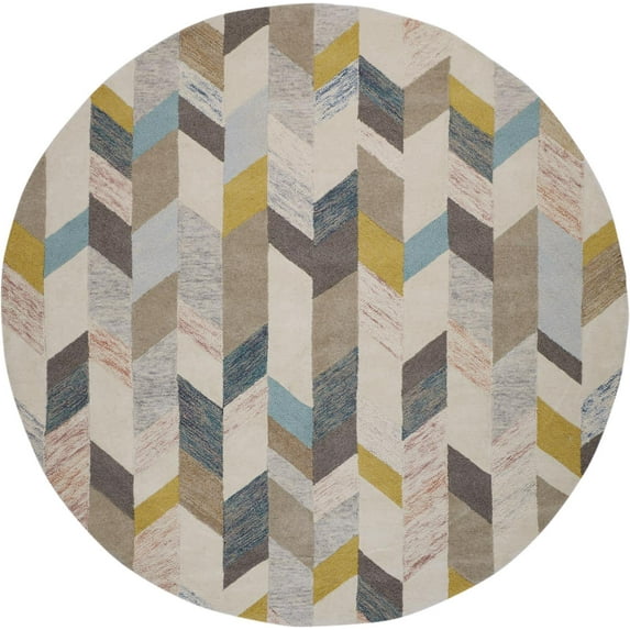 Binada Graphic Chevron Tufted Rug, Turquoise/Goldenrod, 8ft x 8ft Round