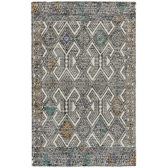 Binada Tufted Tribal Diamond Rug, Black/Orange/Teal5ft x 8ft Area Rug