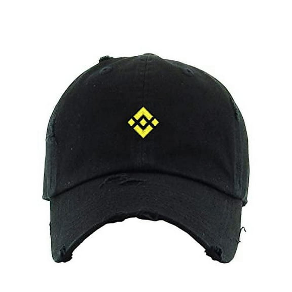 Binance Vintage Baseball Cap Embroidered Cotton Adjustable Distressed Dad Hat Black