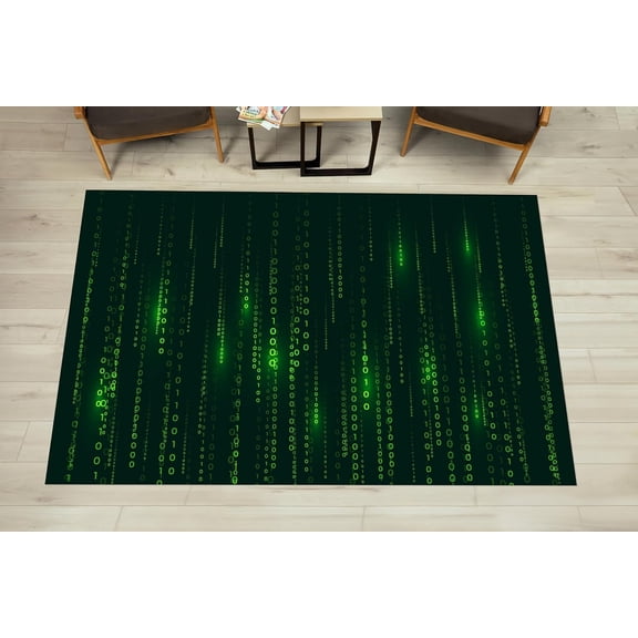 Binary Code Green Rugs for Bedroom,Modern Software Non-Slip Bedroom Mat, Non-Shedding Indoor Floor Carpet for Entryway,Hallway, Kitchen, Laundry Room, Living Room 2x3ft