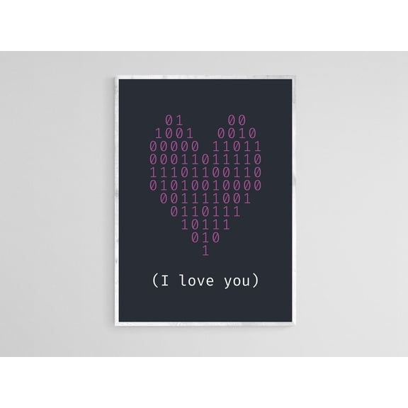 Binary Code Heart Computer Science Decor Wall Art