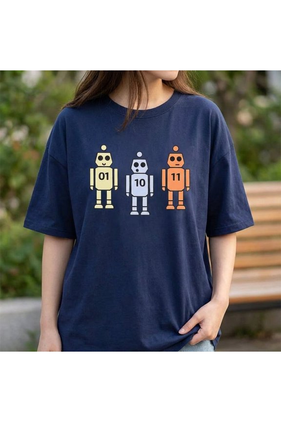 Binary Code Robot T-Shirt, Cute Retro Tech Geek Tee, 01 10 11 Robot Graphic Shirt, Funny Programmer Coding Gift Tee, Nerdy Computer Science Shirt