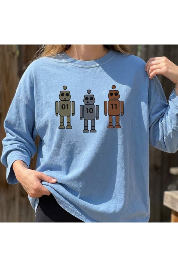 Binary Code Robot T-Shirt, Cute Retro Tech Geek Tee, 01 10 11 Robot Graphic Shirt, Funny Programmer Coding Gift Tee, Nerdy Computer Science Shirt