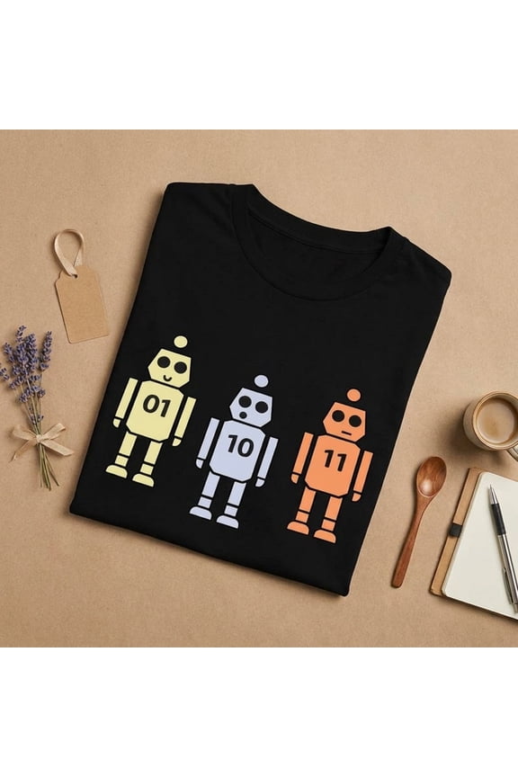Binary Code Robot T-Shirt, Cute Retro Tech Geek Tee, 01 10 11 Robot Graphic Shirt, Funny Programmer Coding Gift Tee, Nerdy Computer Science Shirt