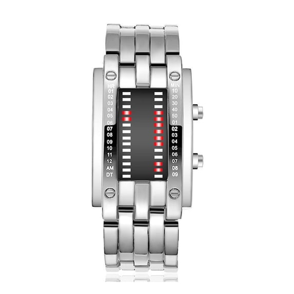 Binary Red LED Digital Watch Waterproof Mens Classic Creative Fashion Plated Wrist Watches