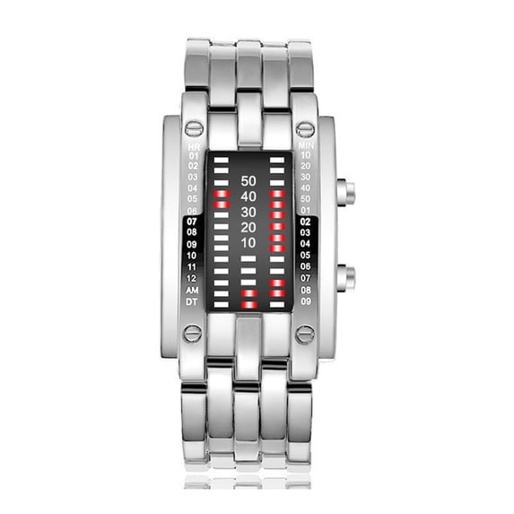 Binary Red LED Digital Watch Waterproof Mens Classic Creative Fashion Plated Wrist Watches
