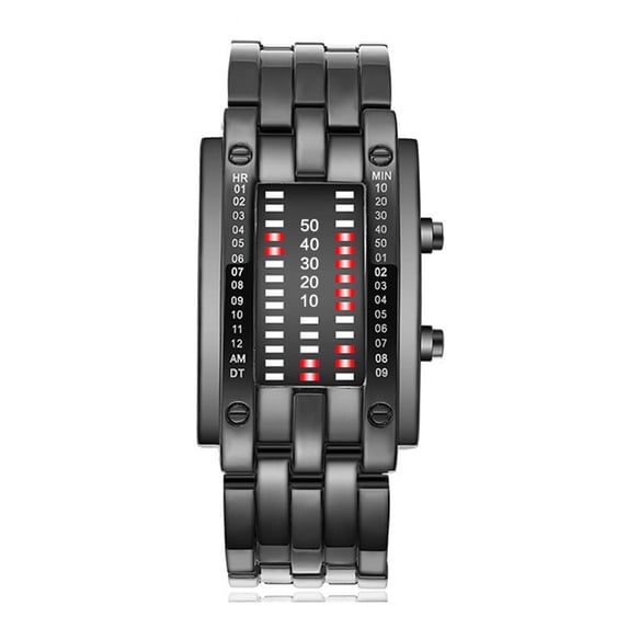 Binary Red LED Digital Watch Waterproof Mens Classic Creative Fashion Plated Wrist Watches