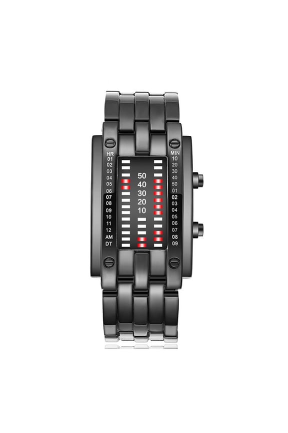 Binary Red LED Digital Watch Waterproof Mens Classic Creative Fashion Plated Wrist Watches