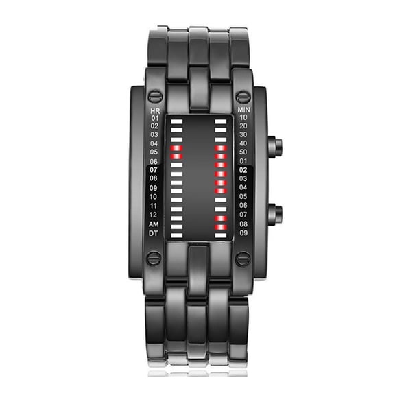 Binary Red LED Digital Watch Waterproof Mens Classic Creative Fashion Plated Wrist Watches